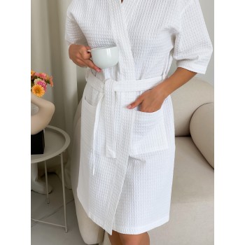 Женский вафельный халат кимоно Белый Cosy короткий изображение 8 Женский вафельный халат кимоно Белый Cosy короткий фото 8