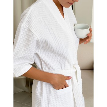 Женский вафельный халат кимоно Белый Cosy короткий изображение 6 Женский вафельный халат кимоно Белый Cosy короткий фото 6