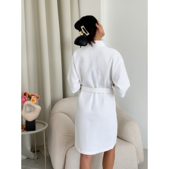 Женский вафельный халат кимоно Белый Cosy короткий изображение 7 Женский вафельный халат кимоно Белый Cosy короткий фото 7