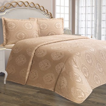 Бежеве покривало жакардове Lotus Beige 220x230 з наволочками Туреччина Бежеве покривало жакардове Lotus Beige 220x230 з наволочками Туреччина