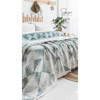 Покрывало в спальню двустороннее зеленое из муслина Dolce Yesil 240x260 Турция фото 2