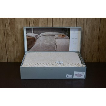 Махровая простынь евро 220x240 Fruit Pudra Турция с бахромой фото 3