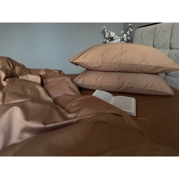 Комплект постельного белья сатин Бежевый LUX Однотонный фото 2