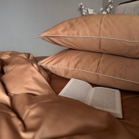 Сатиновая постель Бежевый LUX Однотонный с кантом