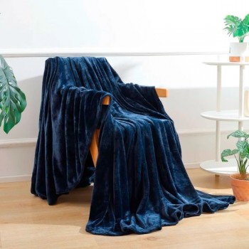 Синий плед плюшевый флис Blue Однотонный