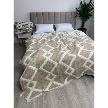 Двустороннее покрывало муслин 100% хлопок 200x230 Паула Бежевая фото 7