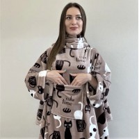 Стильный теплый плед с рукавами микрофибра Кофейные Коты