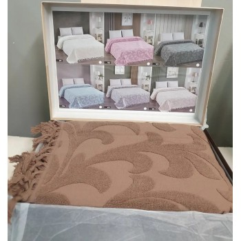 Махровое покрывало-простынь евро 220x240 Exclusive Kahve с кисточками Турция фото 1