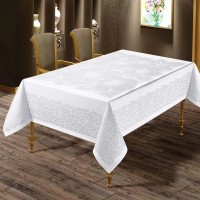 Скатерть на стол водоотталкивающая 160x220 Flowers Белая Турция
