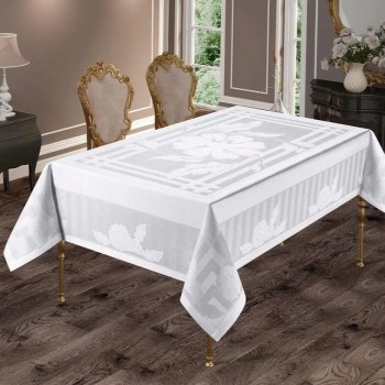 Святкова скатертина тефлонова Квітка Біла 160x220 Туреччина
