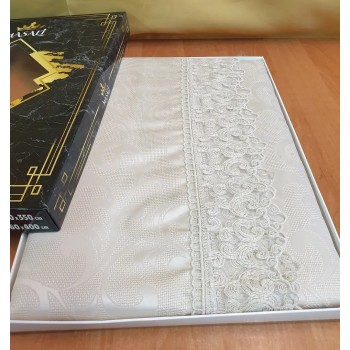 Жаккардовая скатерть на стол с кружевом Etamin Cappucino 160x220 Турция изображение 1 Жаккардовая скатерть на стол с кружевом Etamin Cappucino 160x220 Турция фото 1